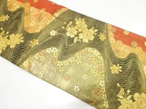流水に桜模様織り出し　全通振袖用袋帯
